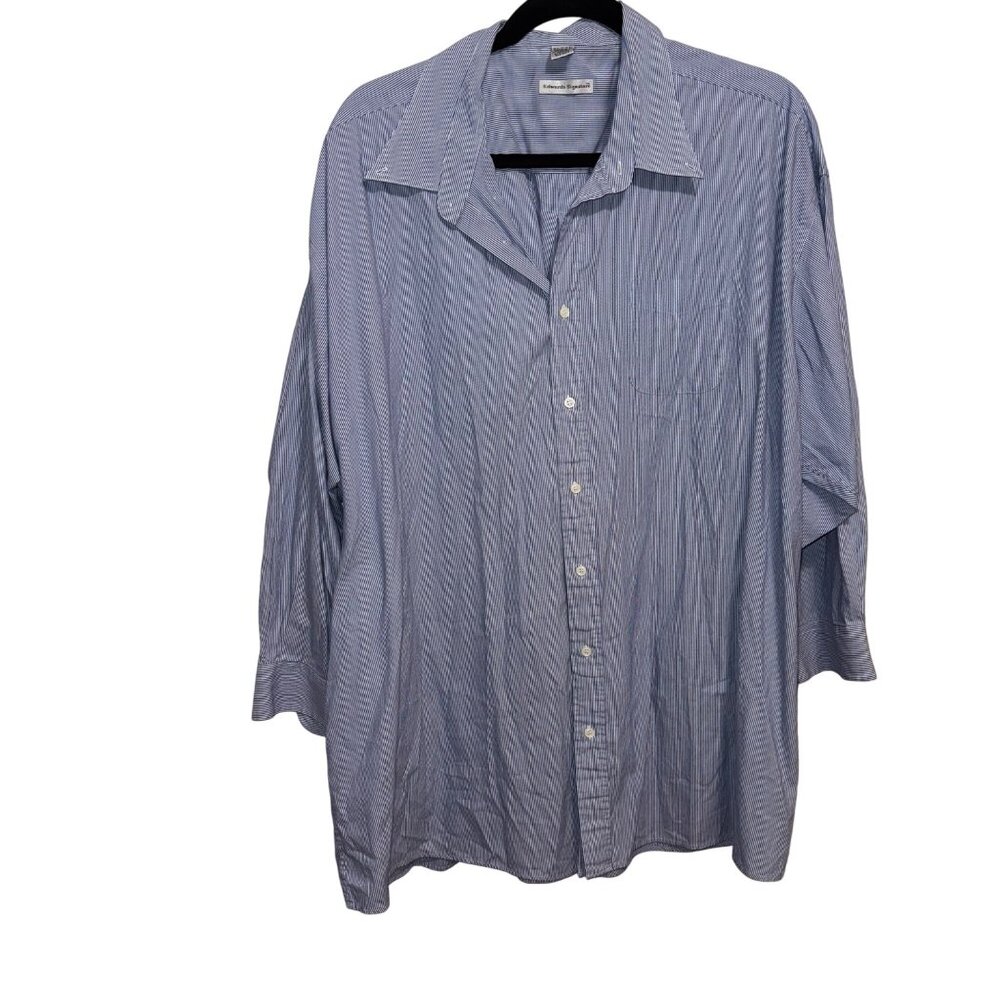 Edwards Signature Mens Blue Striped Button-Down Shirt 5XL 70%  Long Sleeve